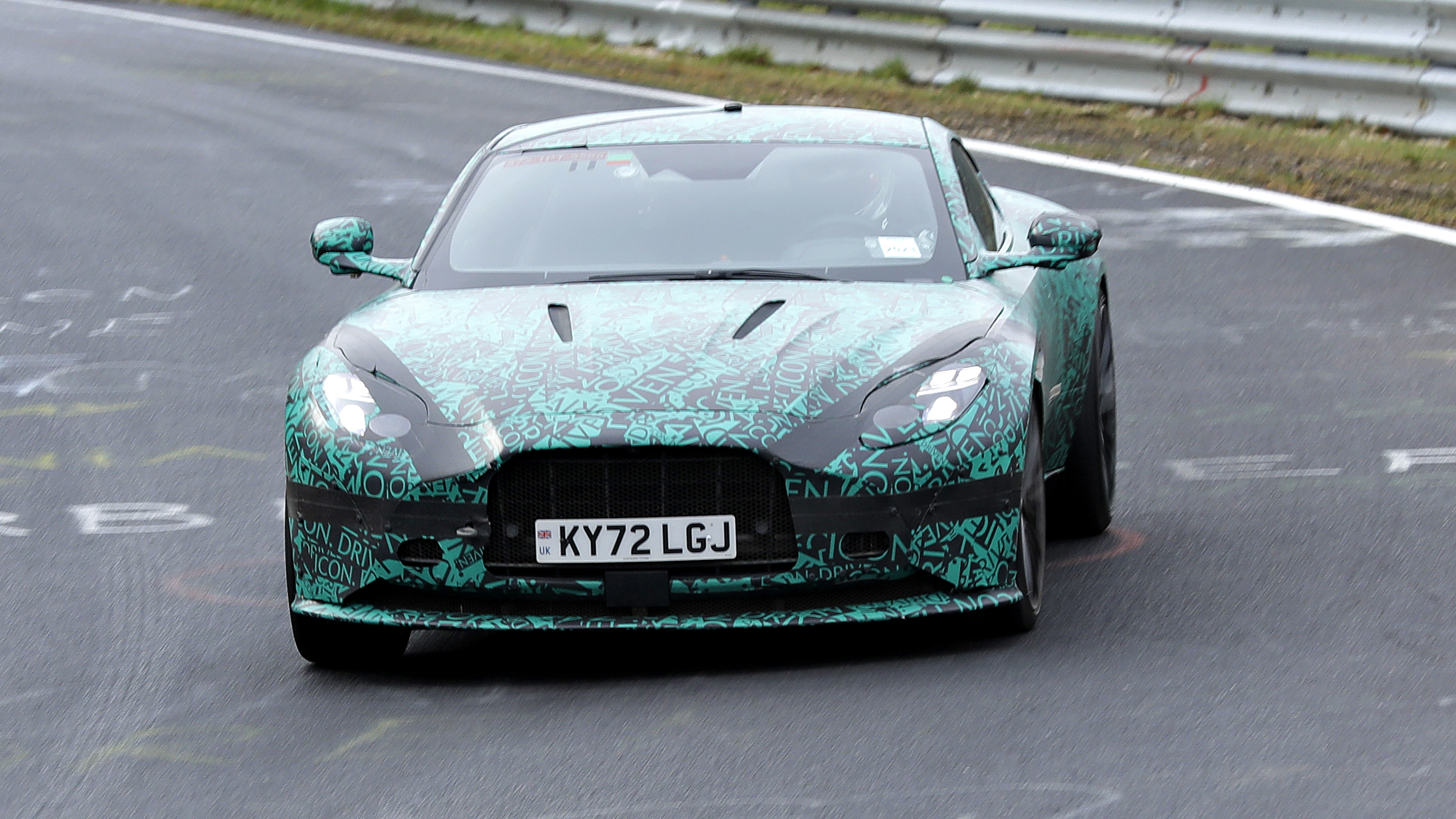Aston Martin DB12 spy shots Nurburgring head on