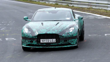 Aston Martin DB12 spy shots Nurburgring head on
