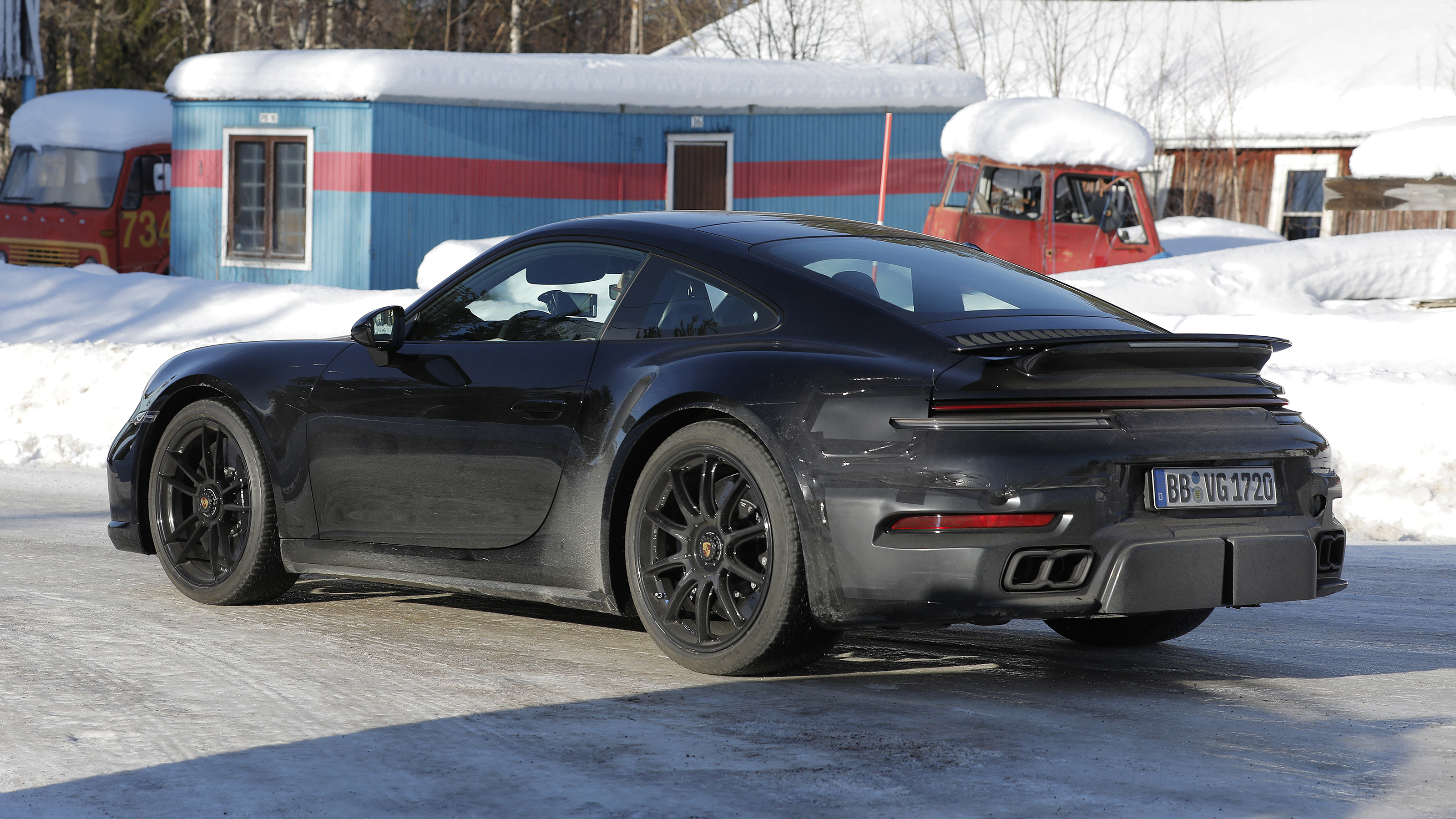 Porsche 911 Turbo S  992.2  facelift (camouflaged) - rear angle