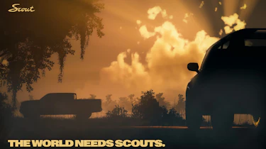 "The world needs Scouts" - teaser image with silhouette of pick-up truck and SUV