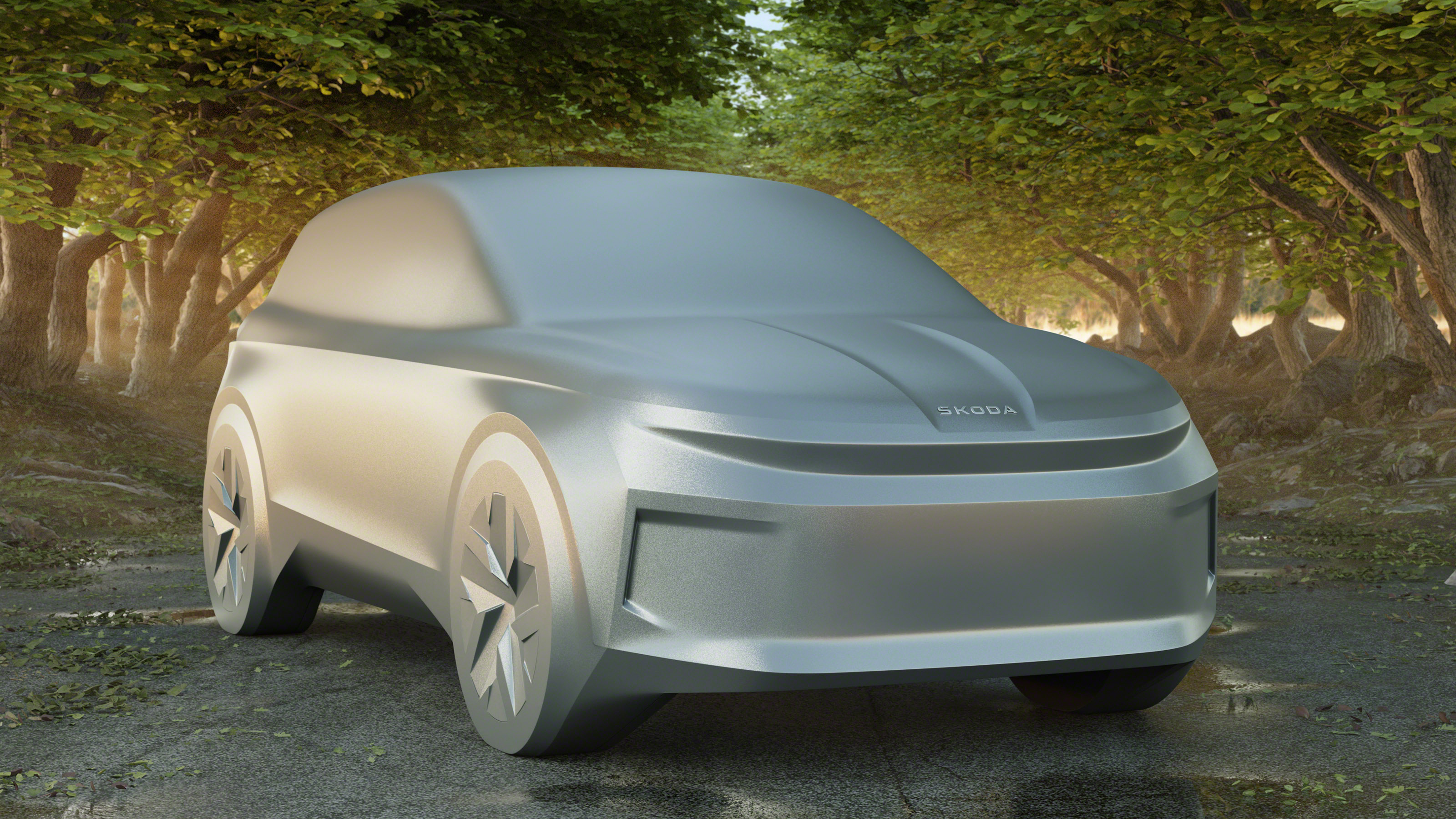 Skoda Elroq electric SUV sculpture front