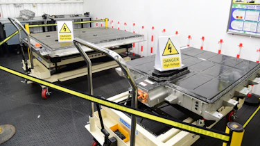 MG EV batteries on stands