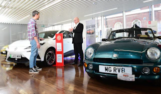 Auto Express deputy executive editor Matt Robinson interviewing MG Motor UK head of product and planning systems David Allison