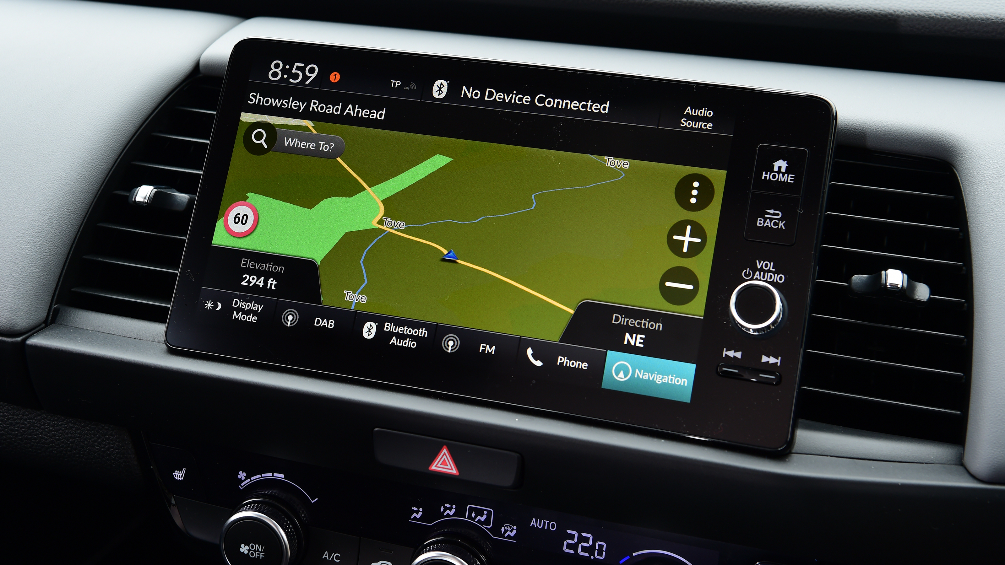 Honda Jazz - infotainment screen displaying navigation