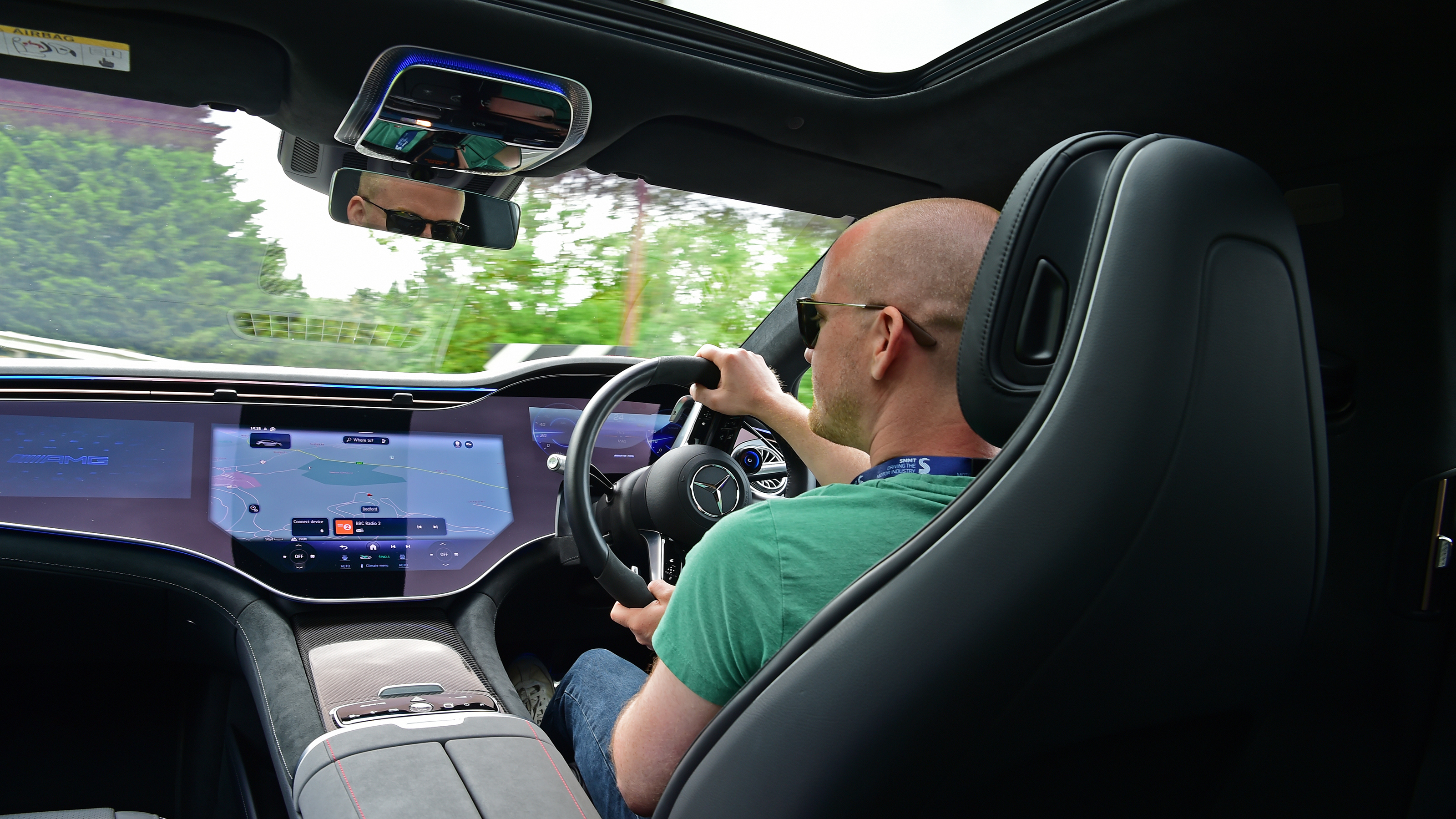 Auto Express chief reviewer Alex Ingram driving the Mercedes-AMG EQS 35