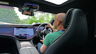 Auto Express chief reviewer Alex Ingram driving the Mercedes-AMG EQS 35