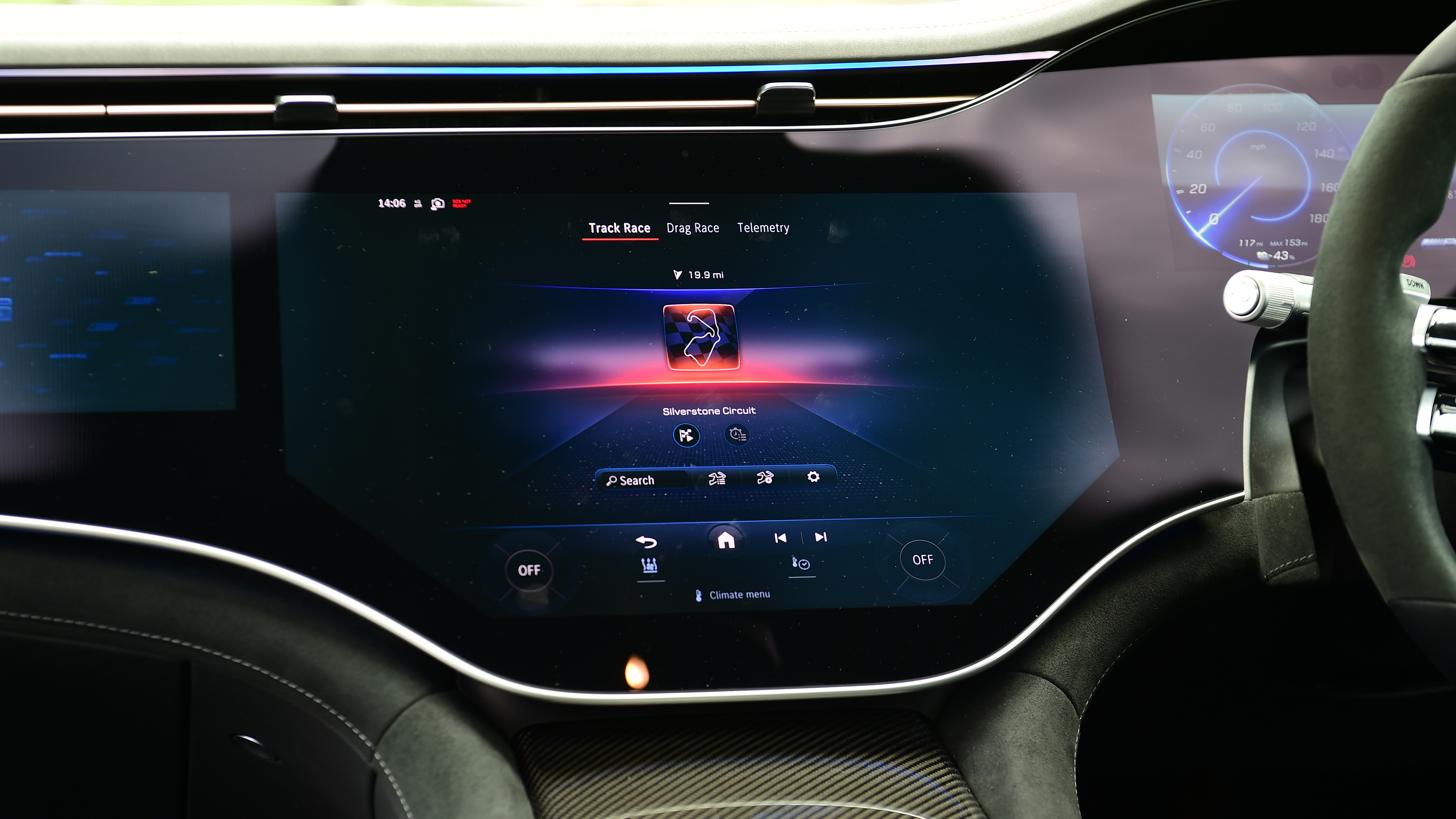 Mercedes-AMG EQS 35 - infotainment screen displaying 'track modes'