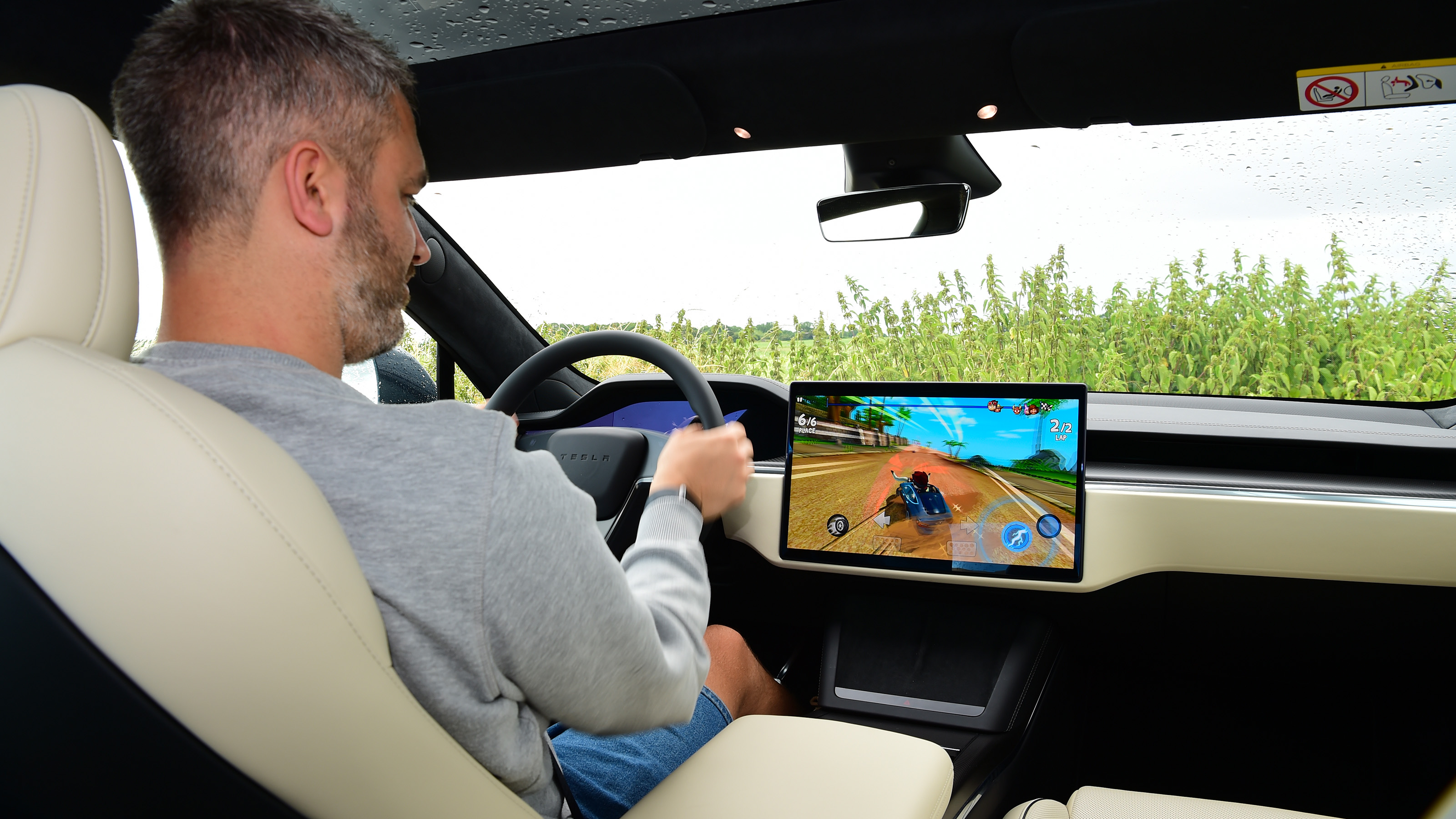 DrivingElectric and Carbuyer editor Richard Ingram testing the Tesla Model S Plaid in the UK