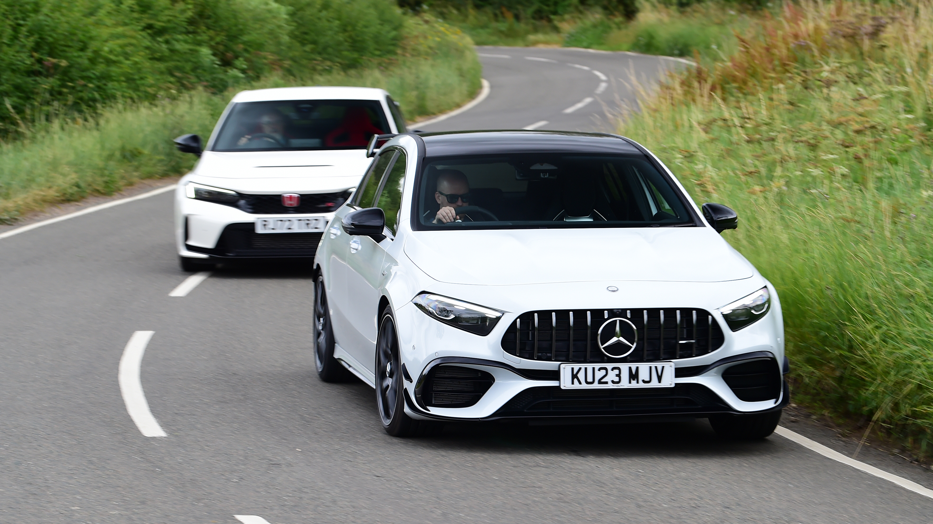 Mercedes-AMG A45 S and Honda Civic Type R - front cornering