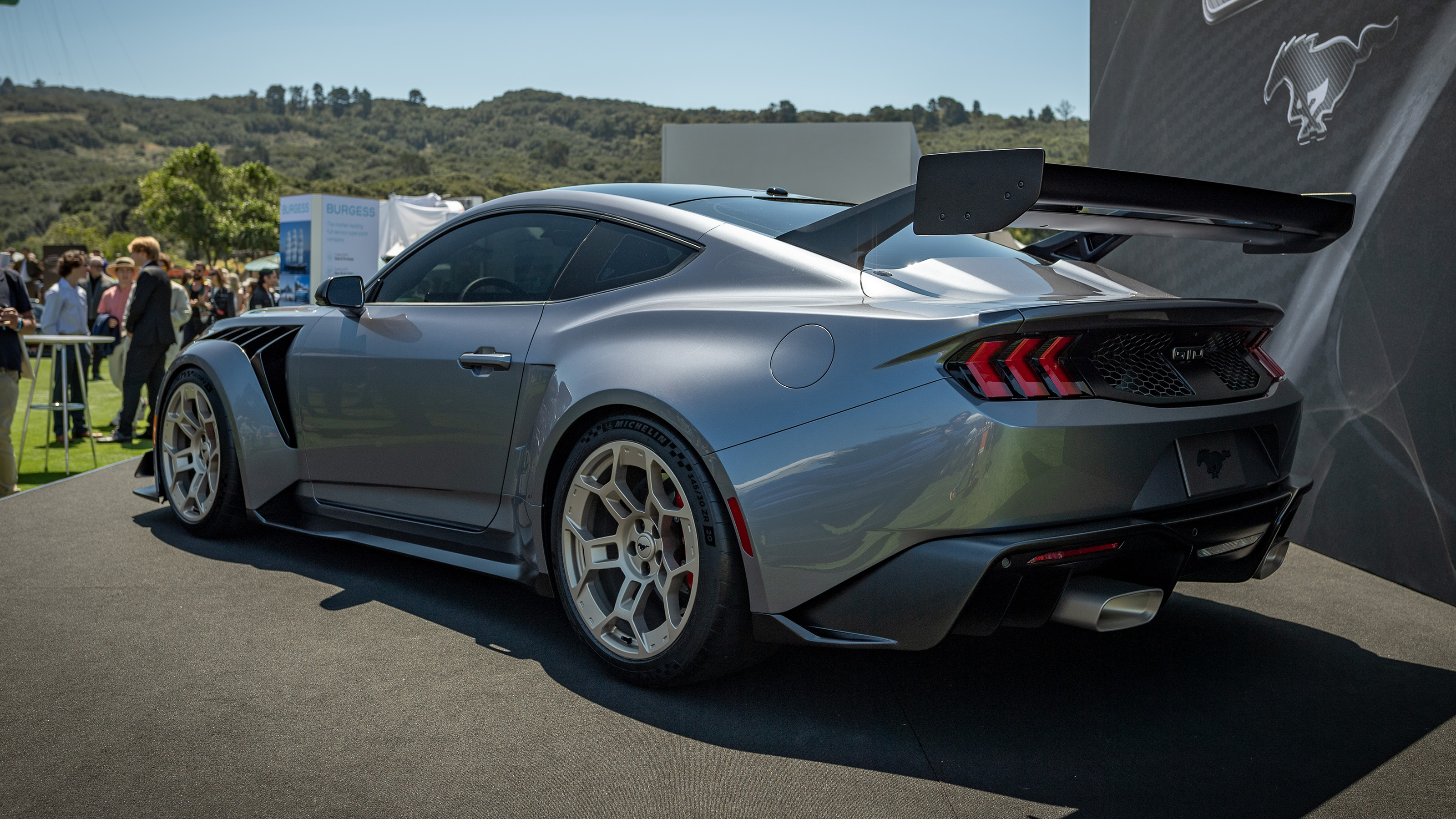 Ford Mustang GTD on display at 2023 Monterey Car Week - rear 3/4 static