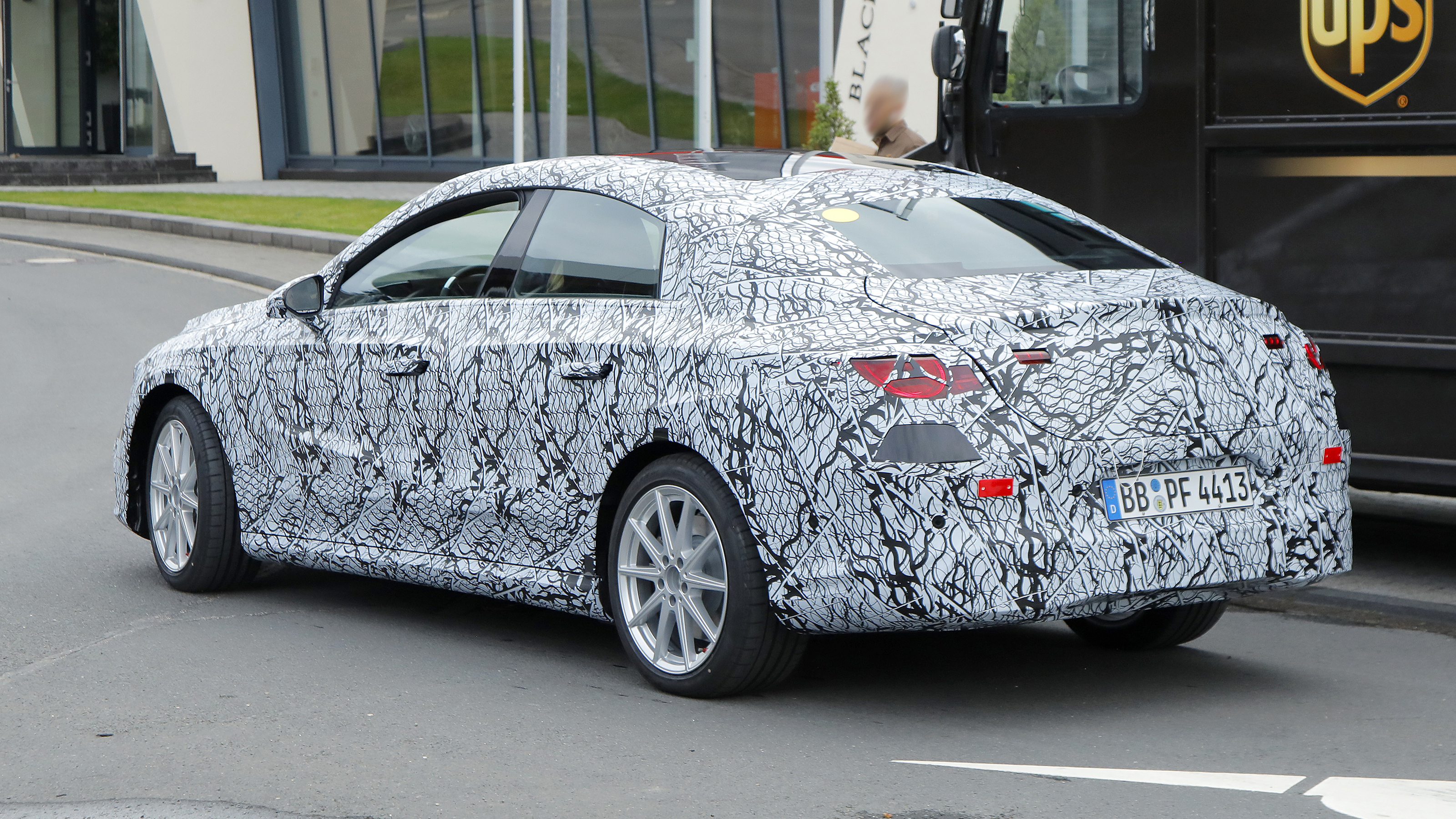 Mercedes EQ saloon (camouflaged) - rear cornering