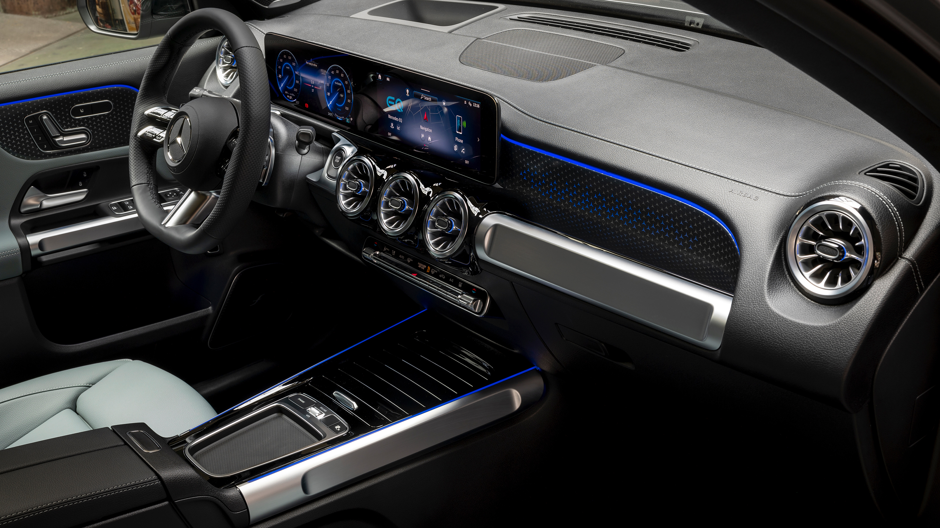 Facelifted Mercedes EQB - dashboard (passenger door view)