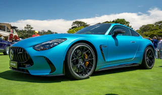 Mercedes-AMG GT on display at Monterey Car Week 2023 - front 3/4 static
