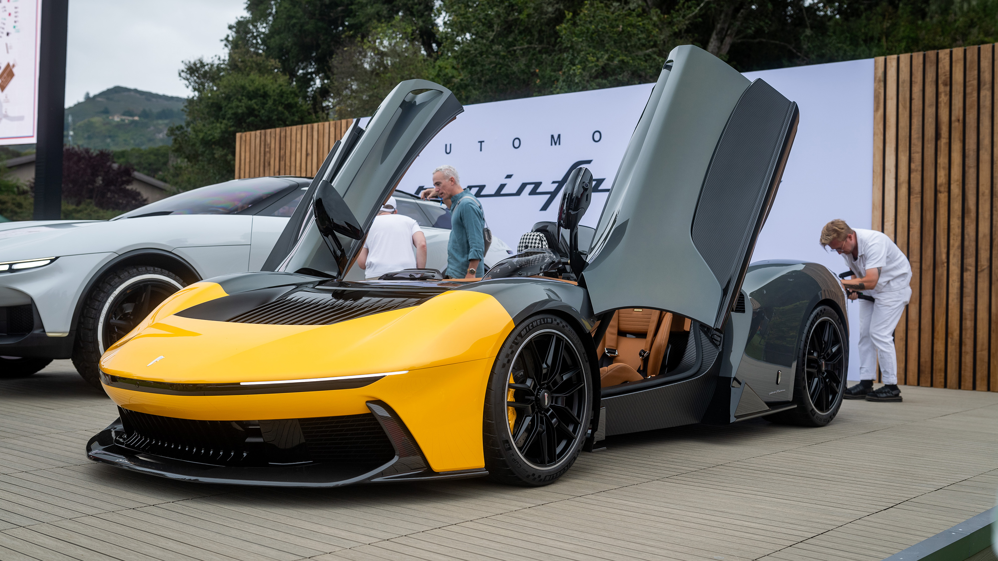 Pininfarina B95 on display at 2023 Monterey Car Week - front (doors open)