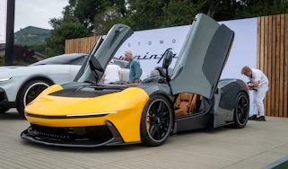 Pininfarina B95 on display at 2023 Monterey Car Week - front (doors open)