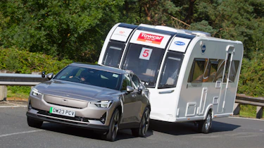 Polestar 2 towing a caravan
