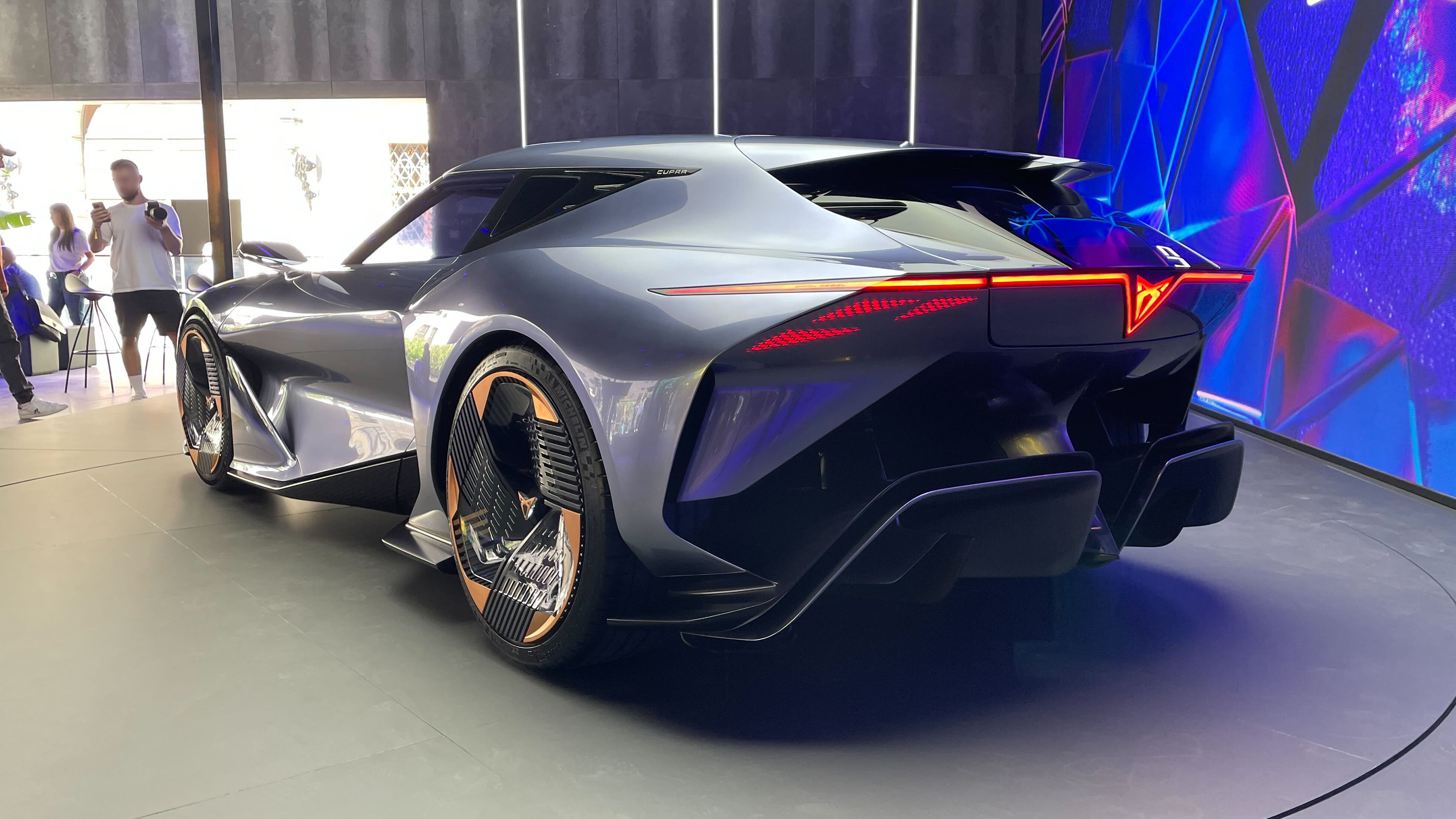 Cupra DarkRebel concept on show stand at 2023 Munich Motor Show - rear