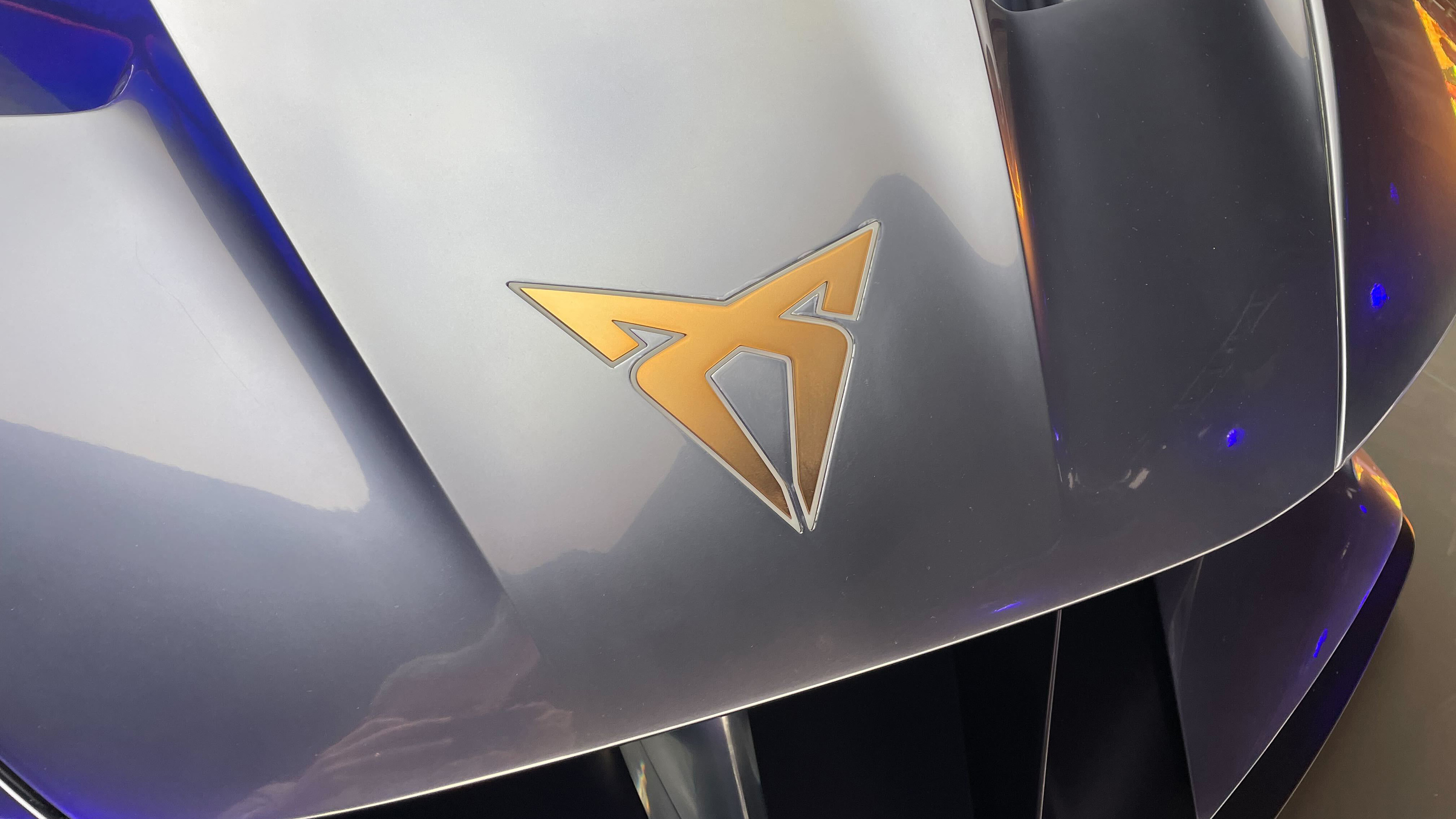 Cupra DarkRebel concept on show stand at 2023 Munich Motor Show - badge