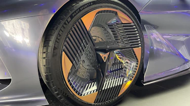 Cupra DarkRebel concept on show stand at 2023 Munich Motor Show - front wheel