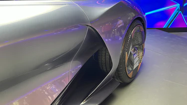 Cupra DarkRebel concept on show stand at 2023 Munich Motor Show - rear wheel