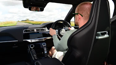 Auto Express chief reviewer Alex Ingram driving the 2024 Jaguar I-Pace in the UK