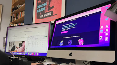 Person comparing tariff websites on two computer screens
