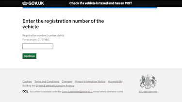 GOV.UK car tax checker website registration entry page screenshot