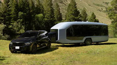 Pebble Flow caravan being towed by a BMW X5
