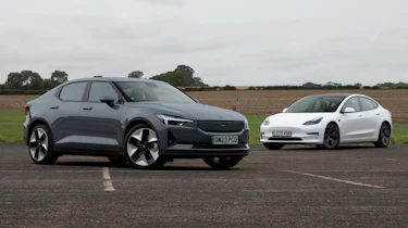 Polestar 2 and Tesla Model 3 – front static
