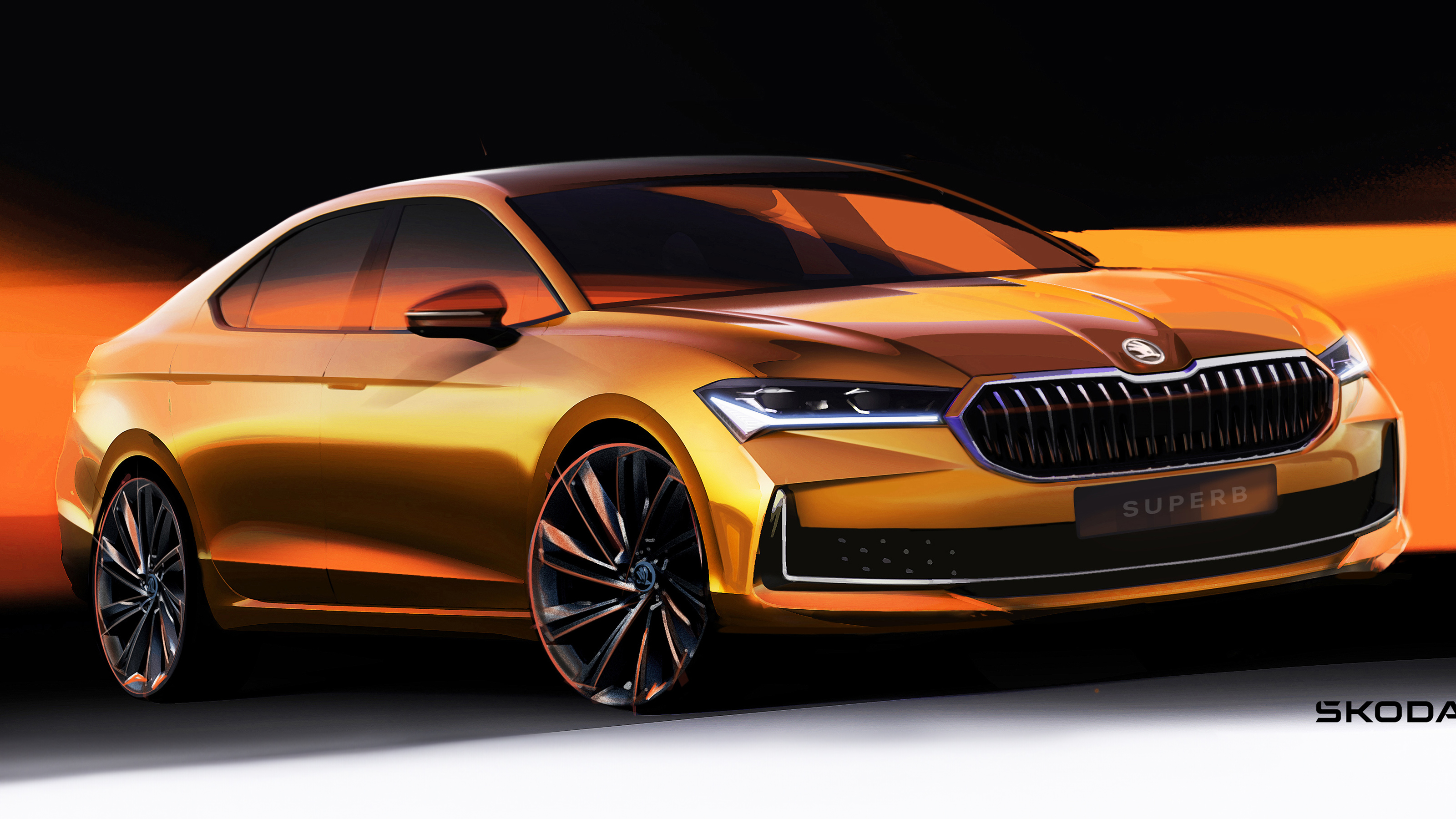 Skoda Superb hatchback sketches - front 