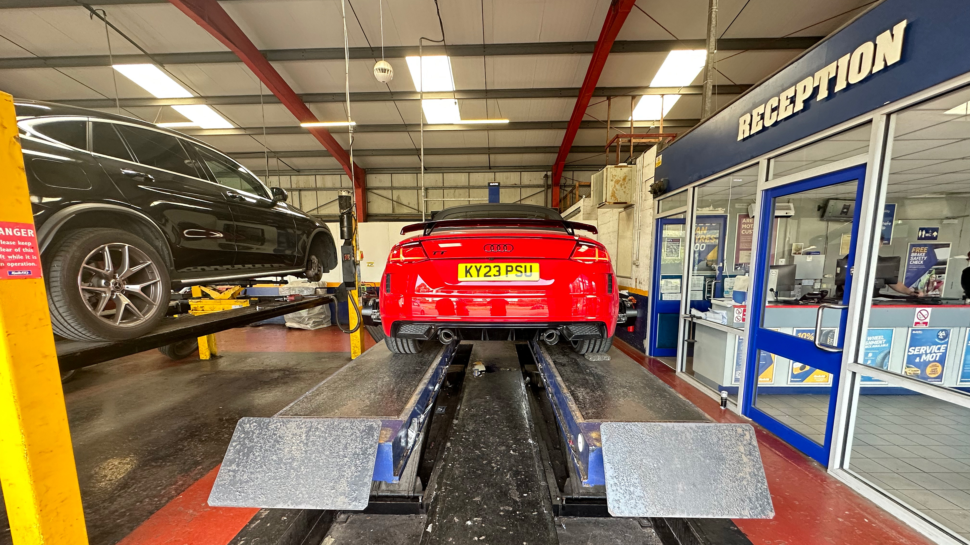 Audi TT Roadster Final Edition on workshop inspection ramp