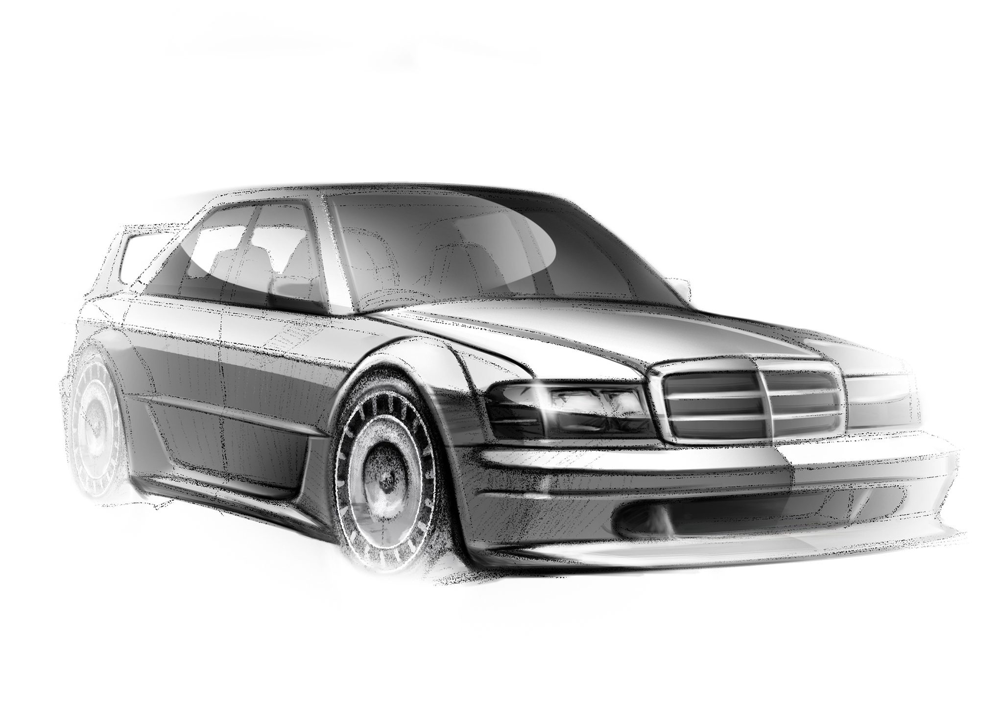 HWA Mercedes 190E design sketch - front