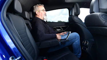 Auto Express senior road test editor Dean Gibson sitting in the Mercedes GLC's rear seat