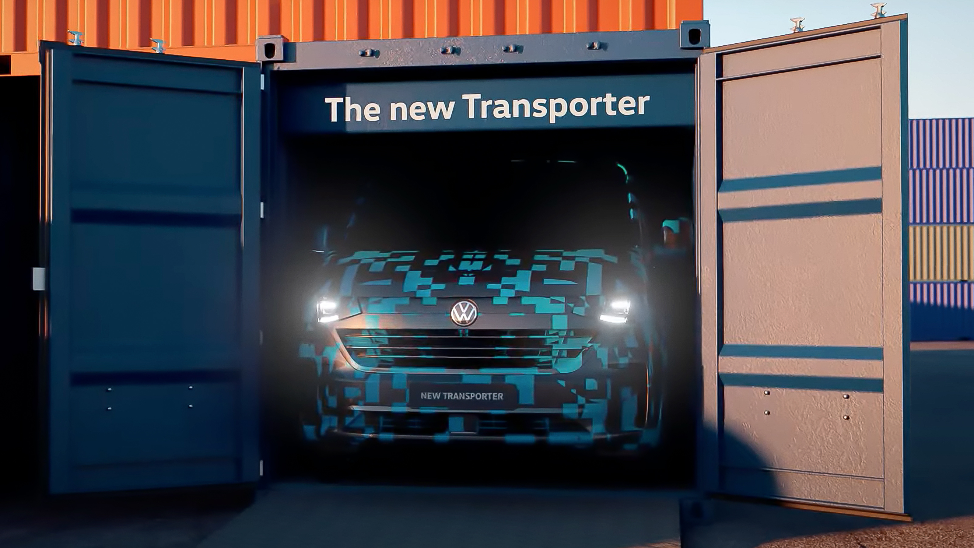 2024 Volkswagen Transporter parked in shipping container - front