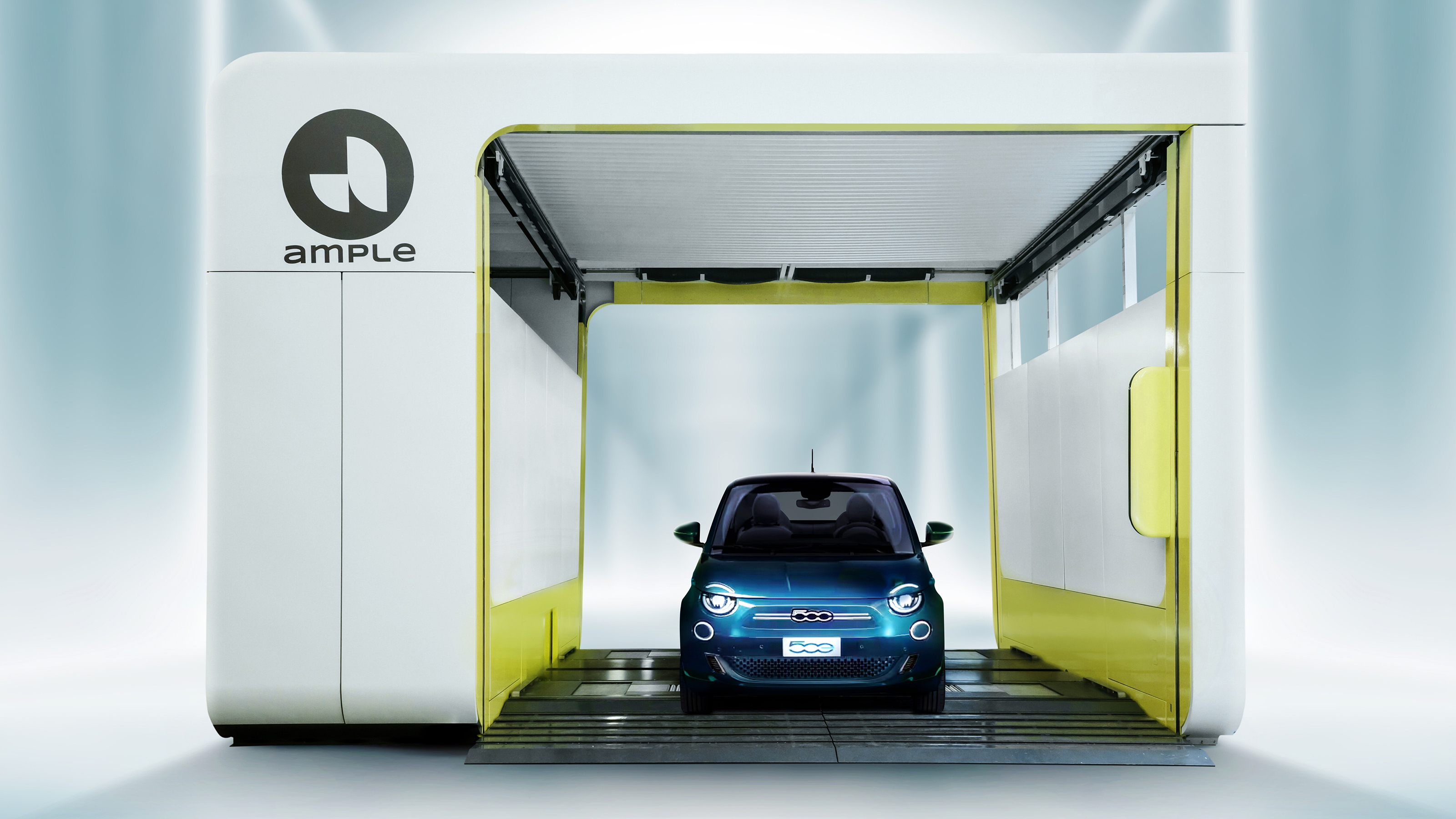 Fiat 500 in an Ample battery swapping station