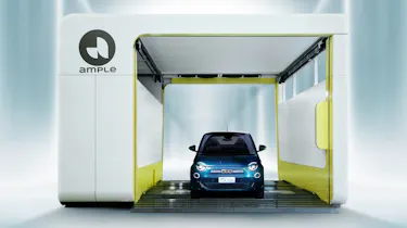 Fiat 500 in an Ample battery swapping station