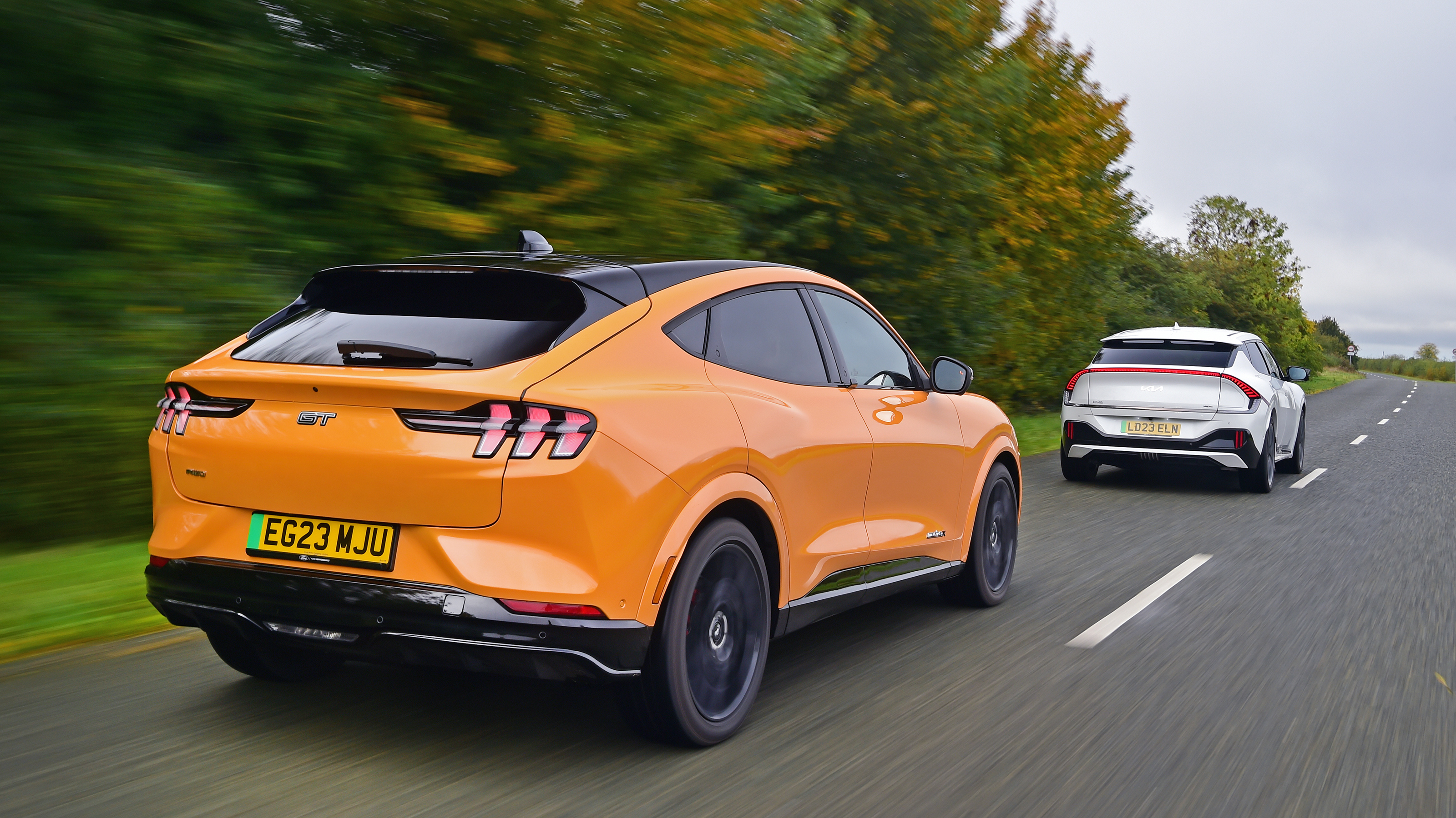 Kia EV6 GT vs Ford Mustang Mach E-GT - rear tracking 