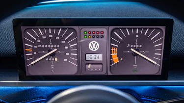 VW ID.2All concept interior - dashboard screen displaying classic VW Golf gauges
