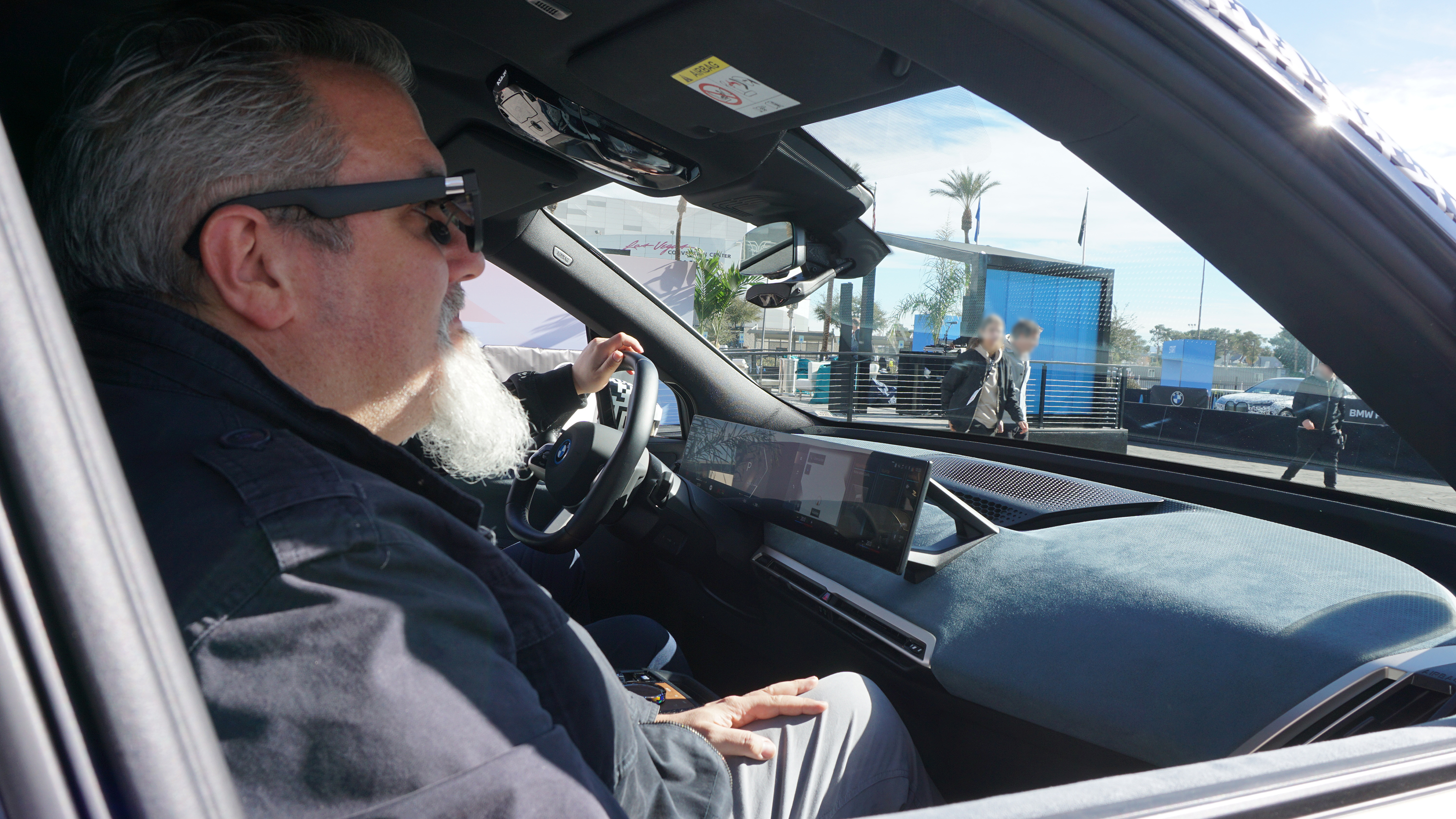 Auto Express senior test editor Dean Gibson testing BMW's augmented reality sunglasses