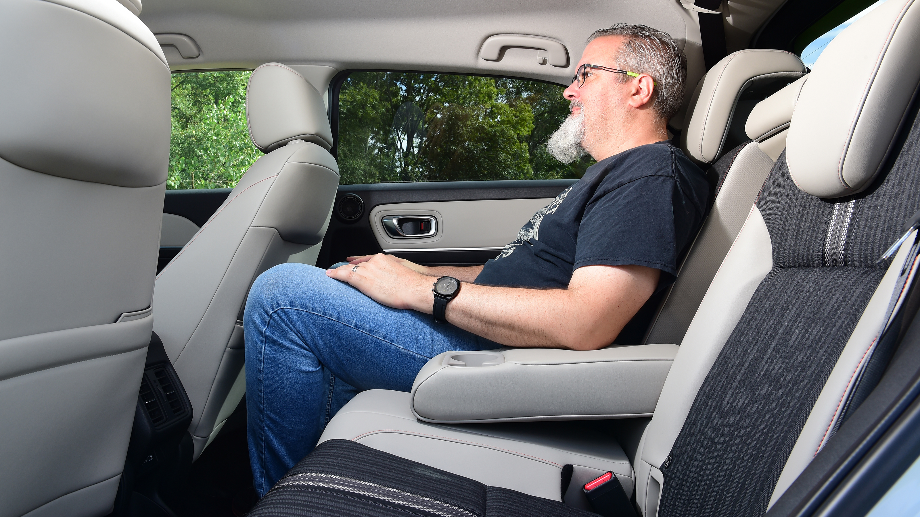 Auto Express senior road tester Dean Gibson sitting in the Honda HR-V's back seat