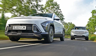 Hyundai Kona and Honda HR-V - front tracking (Hyundai leading)