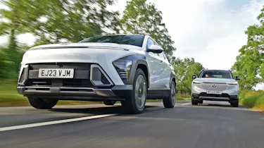 Hyundai Kona and Honda HR-V - front tracking (Hyundai leading)
