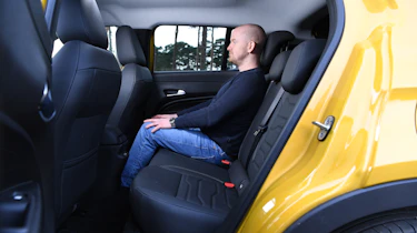 Auto Express chief reviewer sitting in the Jeep Avenger's back seat