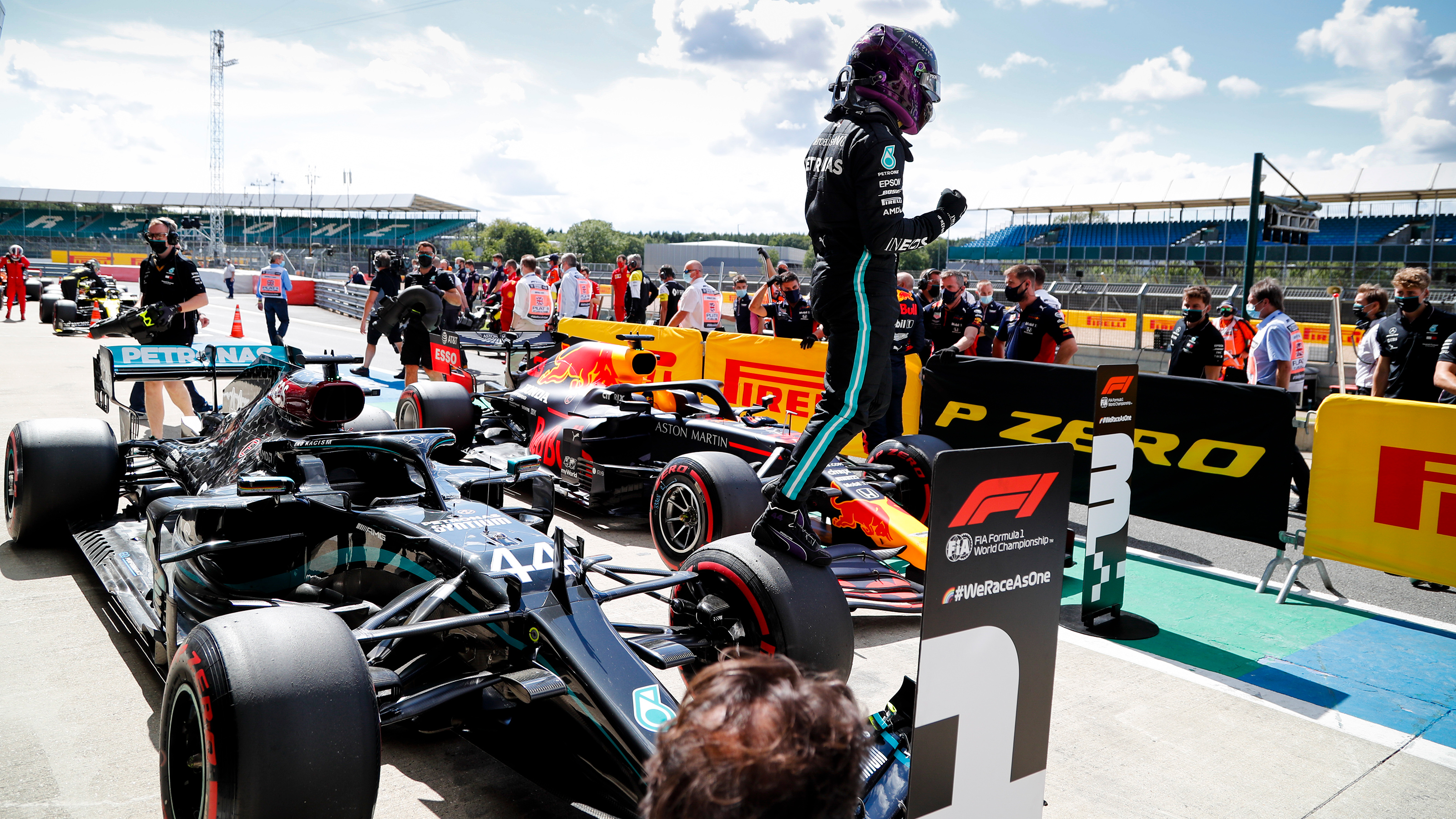 Lewis Hamilton stepping out of F1 car