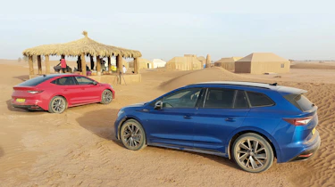Skoda Enyaq and Enyaq Coupe in Sahara desert