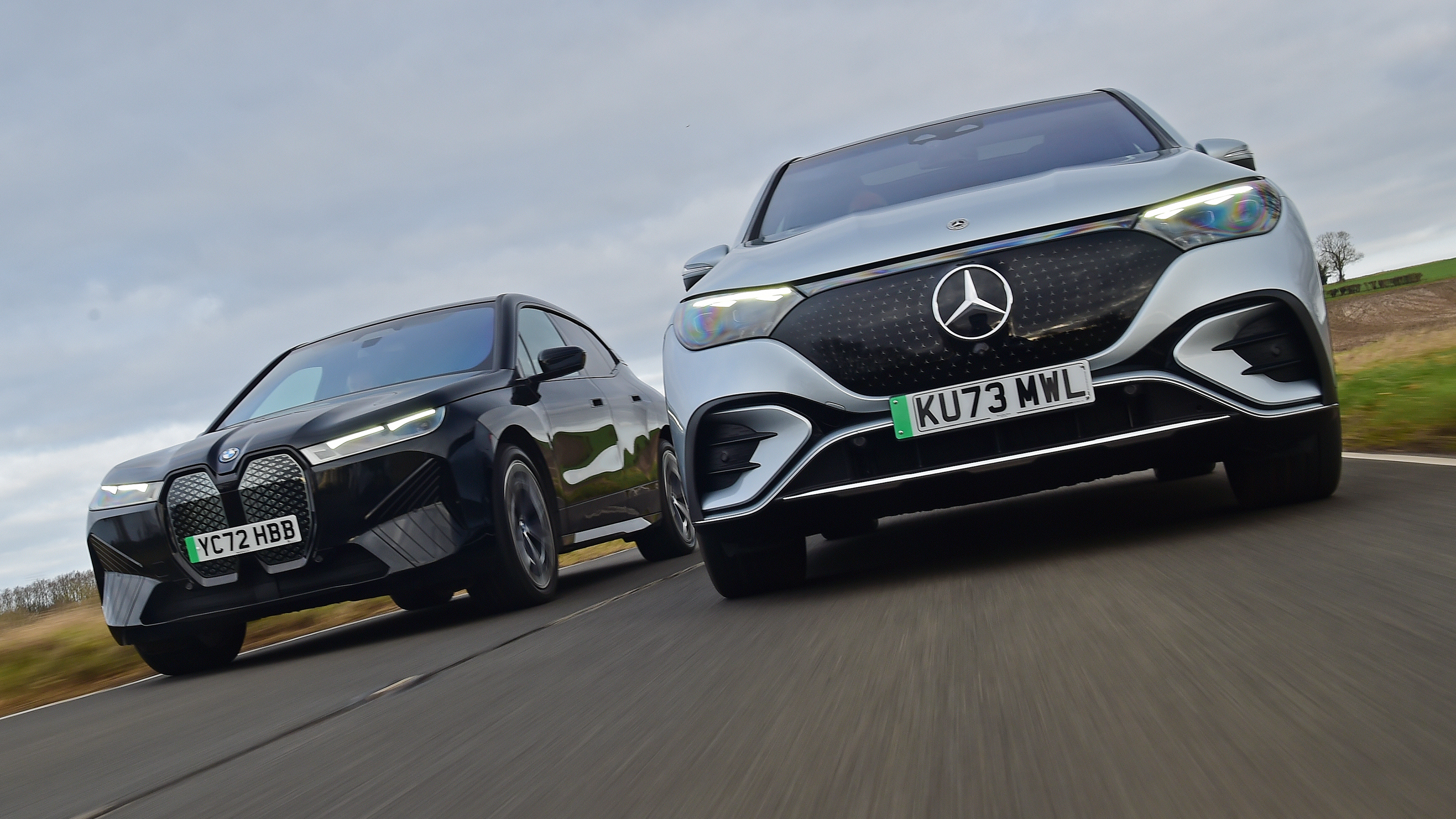 BMW iX and Mercedes EQE SUV - front tracking