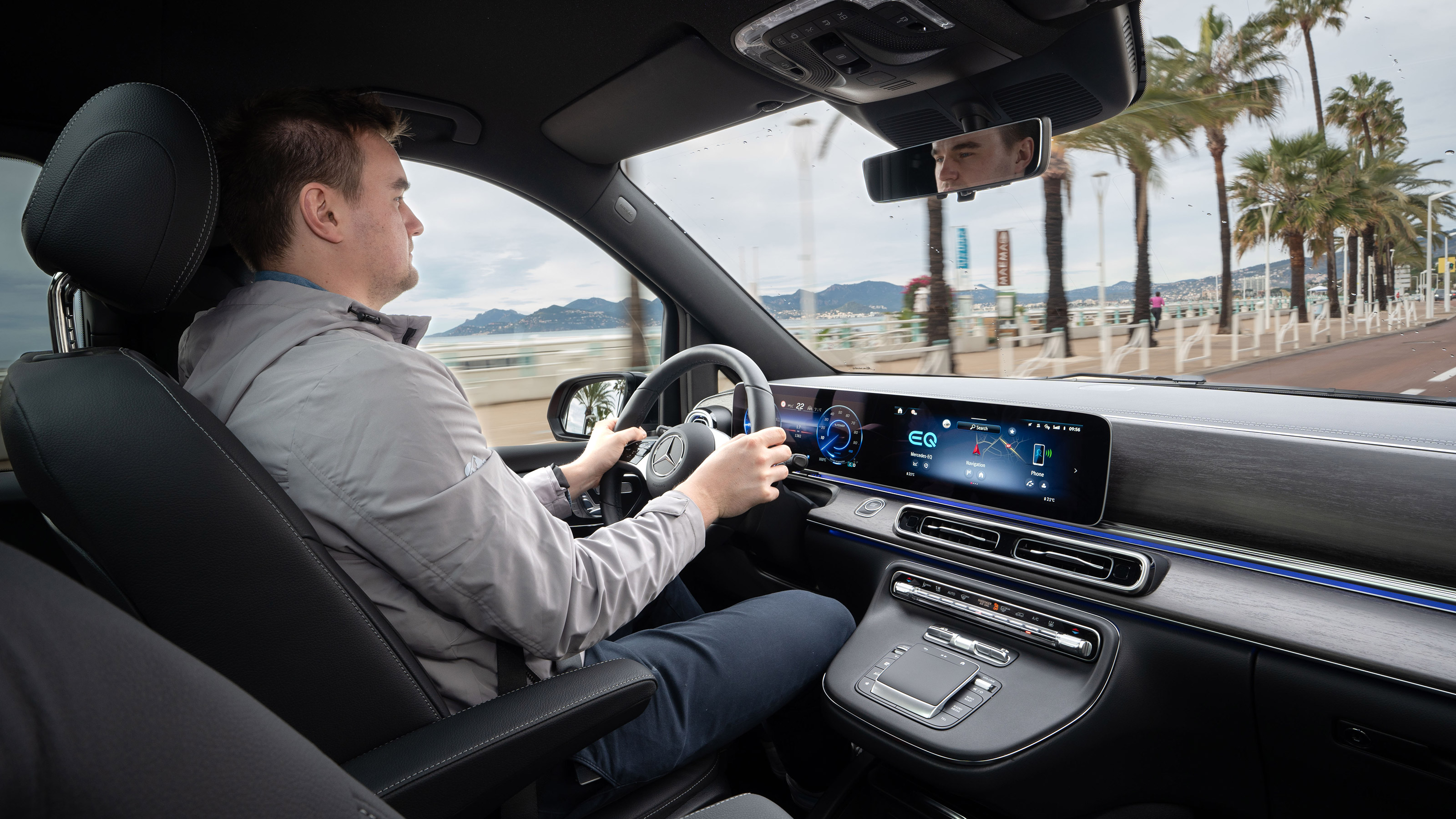 Alastair Crooks driving the Mercedes EQV