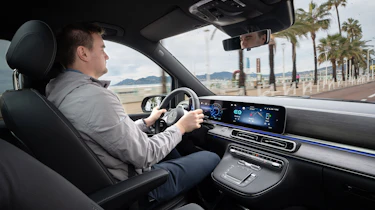 Alastair Crooks driving the Mercedes EQV