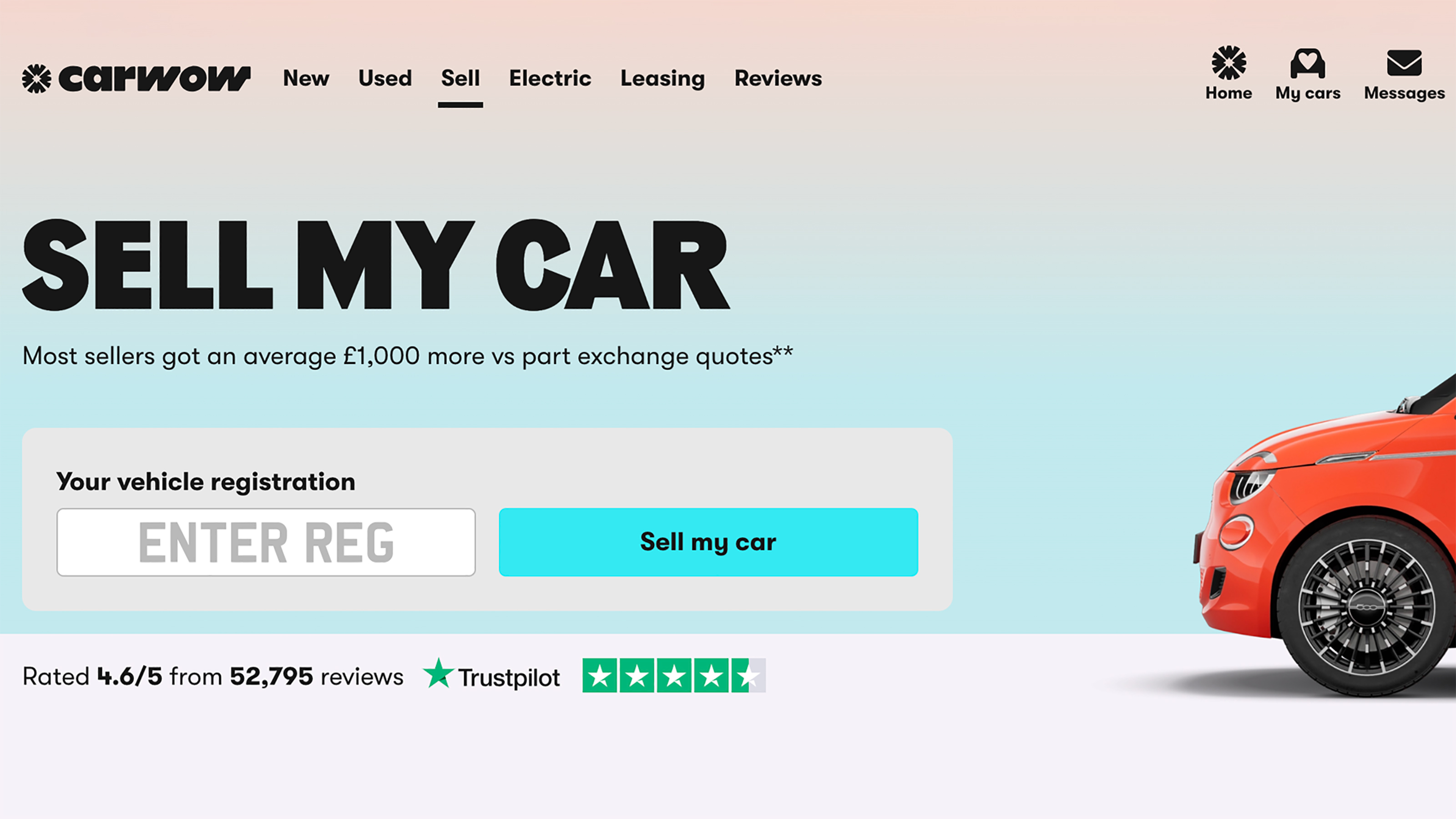 Carwow 'Sell My Car' homepage