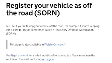 DVLA SORN online web page - screen grab
